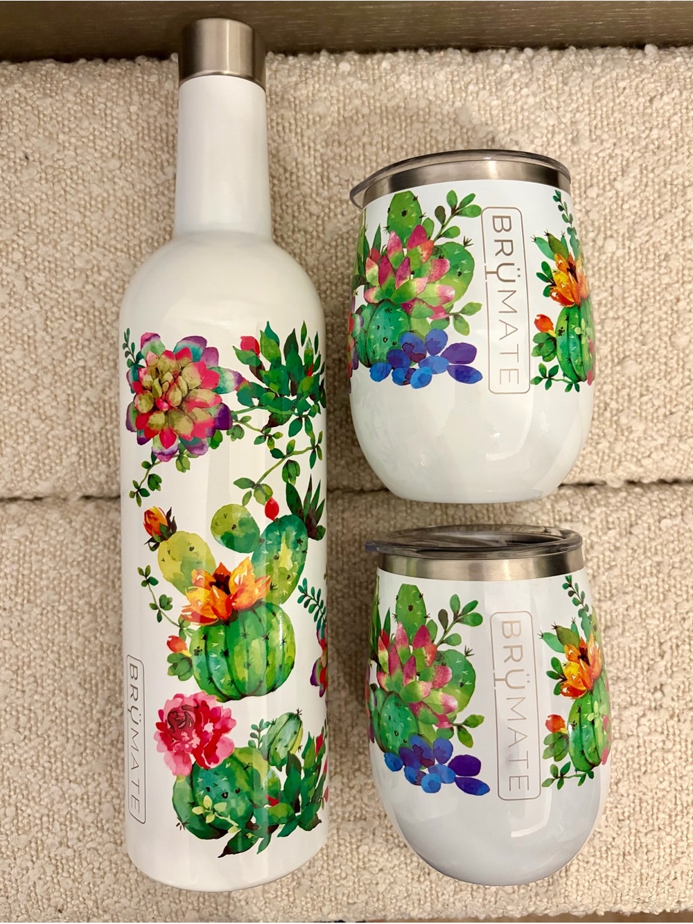 Brumate White Succulent Floral Insulated Wine Bottle and Tumblers Set (Rare)